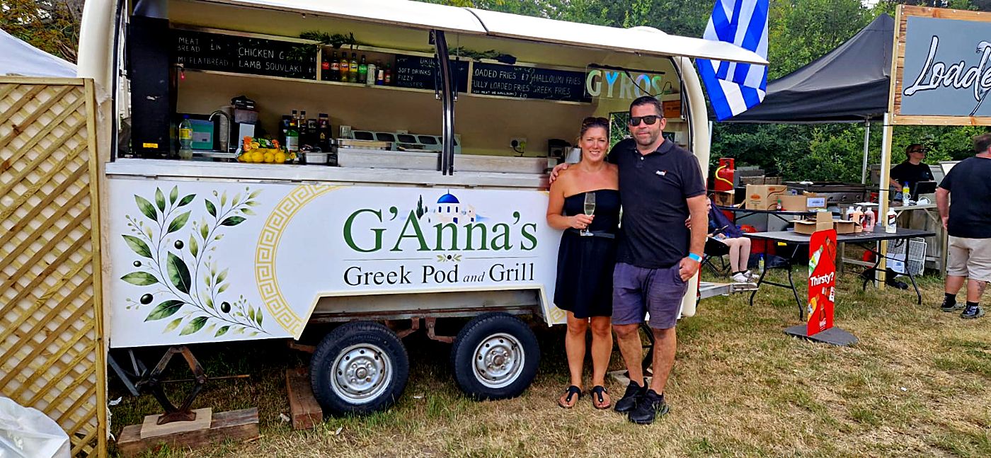 Anna and the team in front of the G'Anna's Greek pod